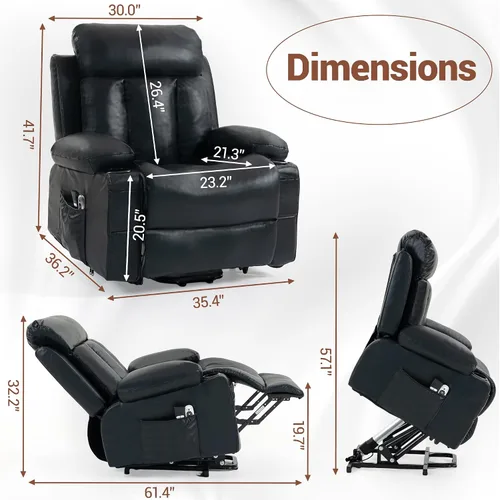 Miniatura 2 de Power Lift Recliner Chair for Elderly, Electric Oversized Single Sofa with Vibration Massage and Heat, Cup Holder and USB Charge Port for Living