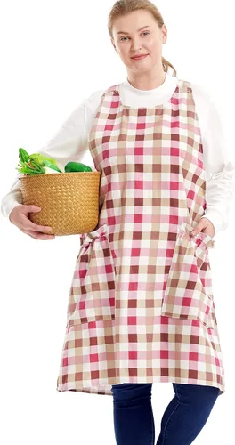 Miniatura 18 de Delantales grandes de talla grande para mujer con bolsillos de algodón y lino para hornear cocina