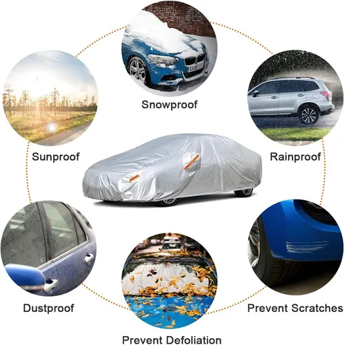 Miniatura 4 de Kayme Fundas impermeables para automóvil para todo tipo de clima, protección contra la lluvia y el sol y los rayos UV, con bolsillo para espejo