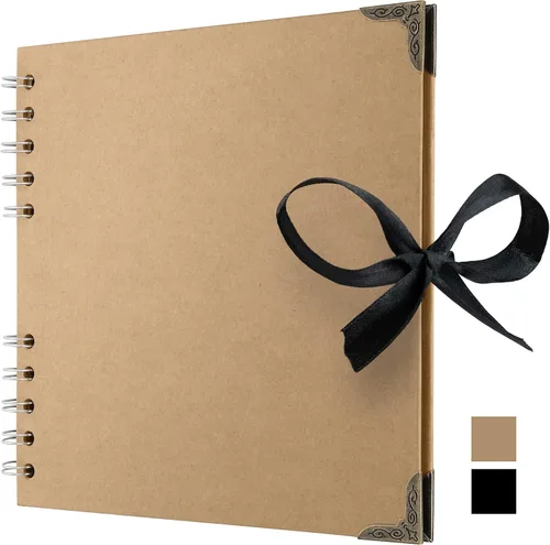 Bstorify - Álbumes de fotos cuadrados de 36 páginas (17,8 x 17,8 cm), papel kraft marrón grueso de 200 g/m², libro de recortes, cierre de cinta,