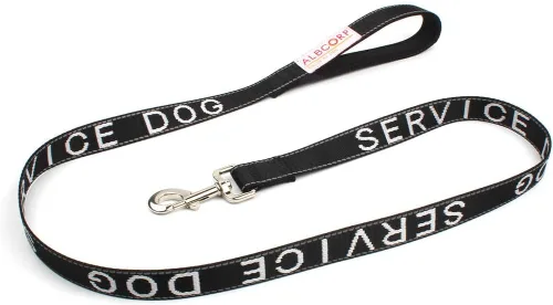 Albcorp Correa para perro de servicio, bordada, con mango acolchado de neopreno e hilos reflectantes, 4 pies, para arneses, chalecos o collares,