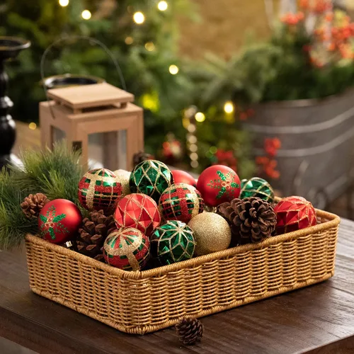 Miniatura 4 de Valery Madelyn Juego de adornos de Navidad, 30 unidades, 2.36 pulgadas, rojo, verde y dorado, inastillables, decoración de árbol de Navidad, adornos
