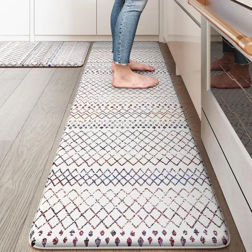 Miniatura 21 de KIMODE - Juego de 2 tapetes de cocina bohemios, antifatiga, antideslizantes, impermeables, ergonómicos, acolchados, cómodos, para lavandería, Caqui
