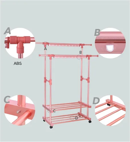 Miniatura 5 de UNNS Perchero plegable de secado de suelo de 3 capas, soporte plegable para ropa de lavandería, ruedas rodantes adecuadas para balcón, lavandería