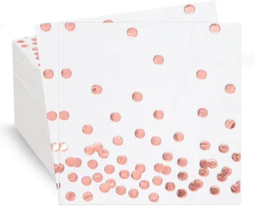 Miniatura 11 de Paquete de 80 servilletas de cóctel de papel negro con confeti de lunares de lámina dorada, suministros de fiesta de lunares (5 x 5 in, 3 capas)