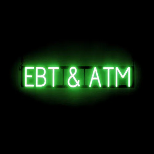 Miniatura 32 de SpellBrite Letrero de cajero automático para negocios Señales relacionadas con cajeros automáticos y EBT con aspecto de neón, luz LED verde 14.6