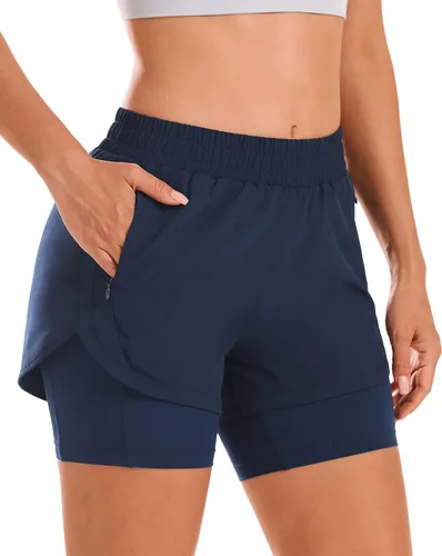Miniatura 12 de Stelle Pantalones cortos de correr 2 en 1 para mujer, pantalones cortos deportivos de cintura alta, pantalones cortos de entrenamiento con forro