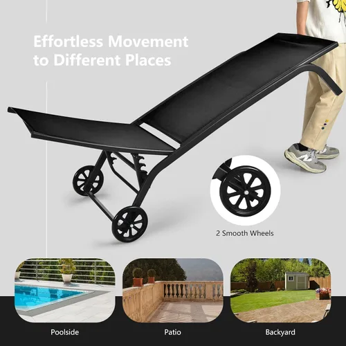 Miniatura 7 de COSTWAY Tumbona para exteriores con ruedas, silla de bronceado ajustable de 6 posiciones con marco de aluminio estable, silla de descanso portátil