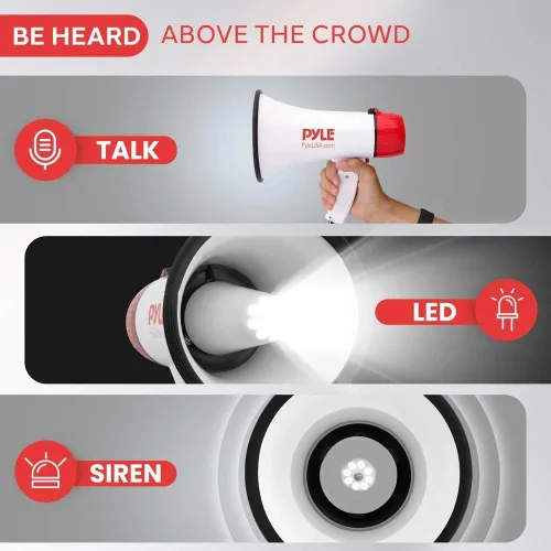 Miniatura 3 de Pyle 30W Megaphone Bullhorn with Built-in Siren, LED Lights, Adjustable Volume Control, 800-Yard Range, Lightweight & Portable - Ideal for Football