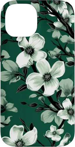 Miniatura 4 de White Dogwood Flower Pattern Green Black & White Case for iPhone 17