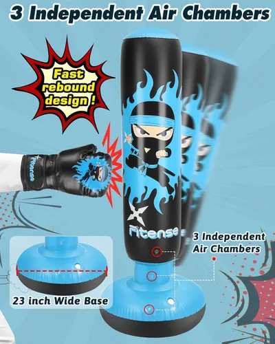 Miniatura 4 de Fitense Kids Punching Bag, 63 Inch Inflatable Punching Bag with Electric Air Pump & Gloves, Kids Boxing Bag for Boys Girls Age 6-12, Dinosaur Ninja