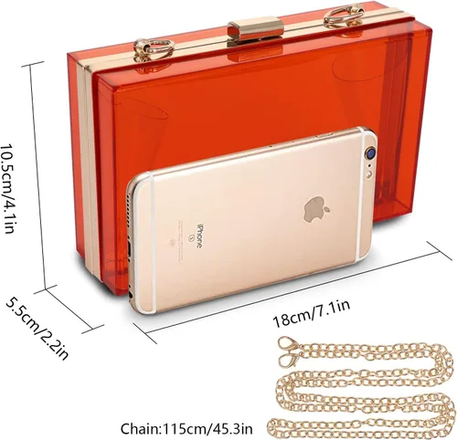 Miniatura 2 de WJCD - Bolso de mano de acrílico transparente para mujer, bolso de hombro con correa de cadena de dorada desmontable