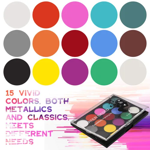 Miniatura 2 de Kit de pintura facial – 15 colores vibrantes de maquillaje a base de agua No tóxico, lavable e hipoalergénico para niños y adultos Halloween