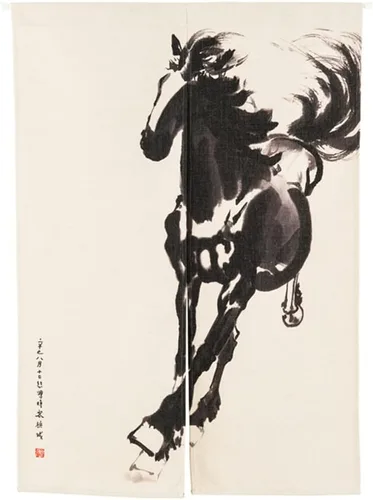 Miniatura 15 de Cortina japonesa Noren para puerta, impresión de caballo de tinta china, tapiz para entrada, decoración del hogar, 33.5 x 35.5 pulgadas