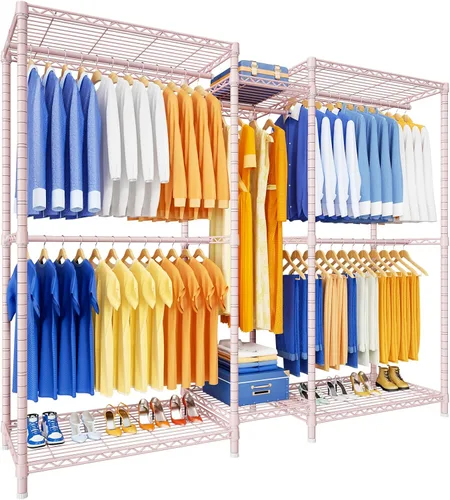 Miniatura 11 de Ulif E12 - Perchero independiente resistente con estantes, sistema de almacenamiento de ropa de metal para colgar ropa, 57.1 pulgadas de ancho x 16