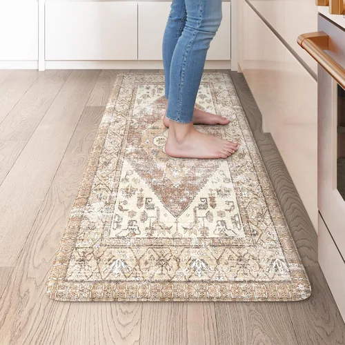 Miniatura 108 de KIMODE - Juego de 2 tapetes de cocina bohemios, antifatiga, antideslizantes, impermeables, ergonómicos, acolchados, cómodos, para lavandería, Caqui
