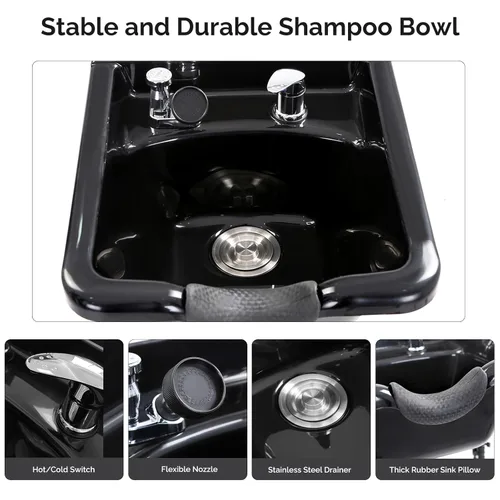 Miniatura 4 de OmySalon Cuenco de champú con gabinete, estación húmeda de salón con pulverizador, gabinete de champú, fregadero portátil para lavado de cabello