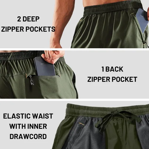 Miniatura 4 de MIER - Pantalones cortos de correr para hombre, de secado rápido, con bolsillo con cremallera, cintura elástica, pantalones cortos atléticos