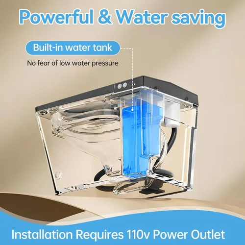 Miniatura 6 de WinZo Inodoro inteligente con tanque incorporado, altura cómoda cuadrada de una pieza con bidé de agua tibia, descarga de pies, inodoro inteligente