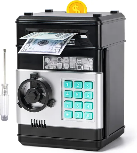 Alcancía, Vcertcpl Caja de Ahorro de Monedas y Dinero ATM con Contraseña, Caja de Dinero Segura para Niños con Ranura para Billetes de Agarre