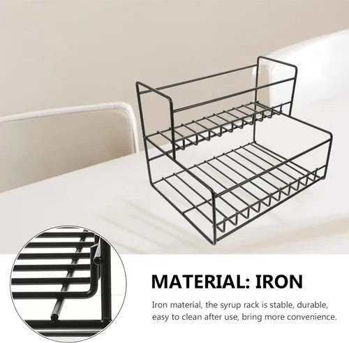 Miniatura 8 de Cabilock Estante para jarabe de hierro de 2 niveles, almacenamiento de especias, organizador de despensa de cocina, encimera, fácil de limpiar