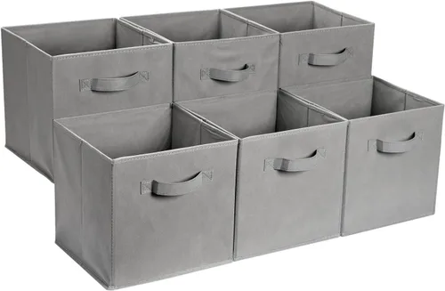 Miniatura 8 de Amazon Basics Contenedores de Almacenamiento Organizadores de Cubo con Asas, Tela Plegable, Paquete de 6, 10.5"x10.5"x11", Blanco/Gris Claro