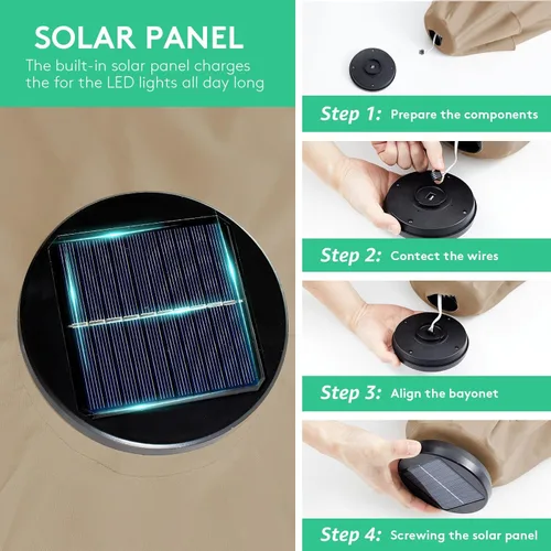 Miniatura 3 de JEAREY Sombrilla de exterior de 9 pies con luces solares, sombrilla de piscina con luz LED, inclinación y manivela, sombrillas de mesa para terraza