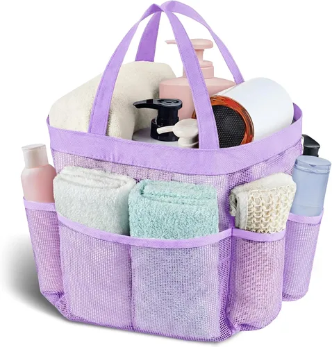 Miniatura 19 de Attmu Organizador de ducha de malla portátil, de secado rápido, bolsa de ducha colgante para dormitorio universitario, artículos esenciales de gran