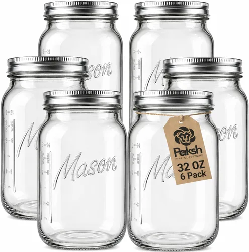 Miniatura 8 de Paksh Novelty Tarros Mason de boca ancha con tapas de 32 onzas – Tarros de conservas Mason de un cuarto de galón, tarro grande de boca ancha
