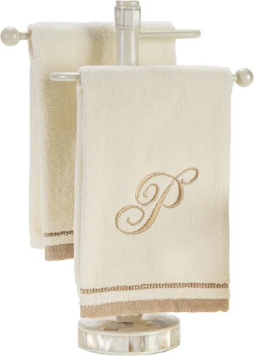 Miniatura 7 de Regalos con monograma, juego de 4 toallas de mano de 11 x 18 pulgadas bordadas en color dorado café, extra absorbente, 100% de algodón. Regalo