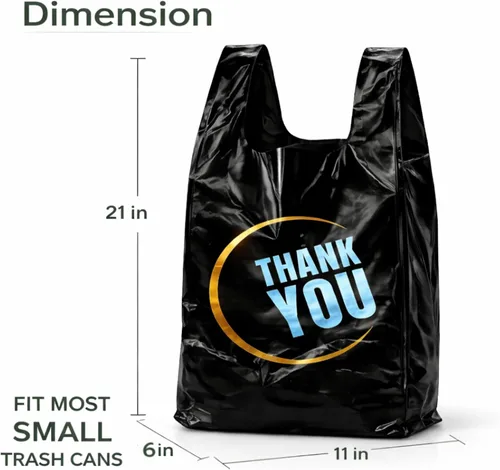 Miniatura 2 de YoYoRain 50 Unidades Bolsas de Plástico - Bolsas Negras Tipo Camiseta con Asa para Compras Minoristas y Uso en Supermercados