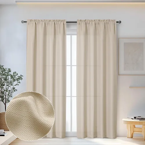 Miniatura 82 de OWENIE Bob Juego de 2 Paneles de Cortinas Negras de Cocina para Ventanas de 36 Pulgadas de Largo, Cortinas Cortas de Café con Textura de Lino