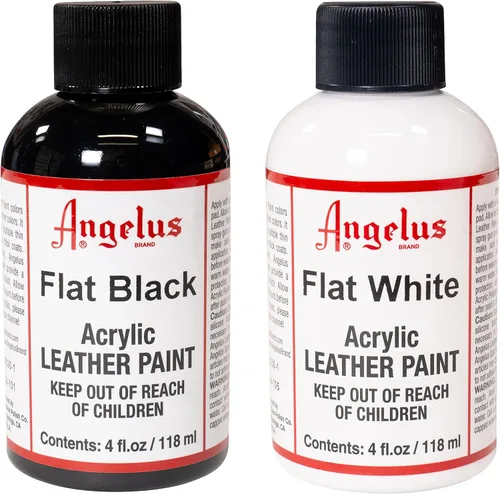 Angelus Pintura acrílica para cuero para zapatos, zapatillas, cuero, lienzo, muebles y más, paquete de 2 unidades, color negro plano y blanco plano,
