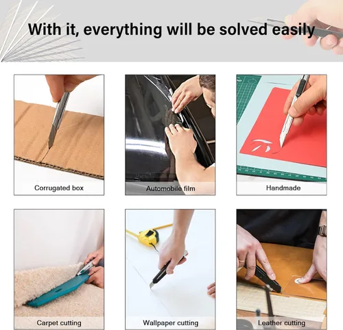 Miniatura 7 de FOSHIO Cuchillo utilitario retráctil con cuchilla de 30 grados desmontable de 9 mm, cortador de caja, cuchilla para corte de vinilo y papel