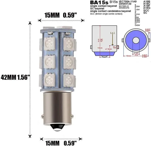 Miniatura 3 de Pack de 6 bombillas DC12V color azul 1156 BA15S 1141 1073 7506 Foco LED de repuesto para señal de giro, luz de freno, luz trasera o faro de reversa