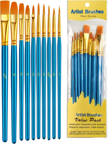 Miniatura 8 de Juego de pinceles de pintura acrílica, 50 unidades, pinceles de artista de punta redonda y puntiaguda para pintura acrílica, acuarela, lienzos, Azul