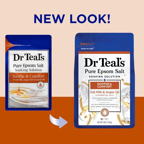 Miniatura 3 de Dr Teal's Sal de Epsom pura, calma y comodidad con leche de avena y aceite de argán, 3 libras y remojo de sal de Epsom pura, saúco negro
