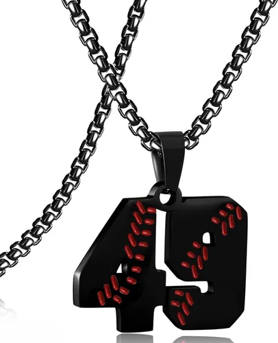 Miniatura 99 de SKQIR Colgante de número de jersey de béisbol para hombres y niños - Cadena de acero inoxidable para atletas - Negro