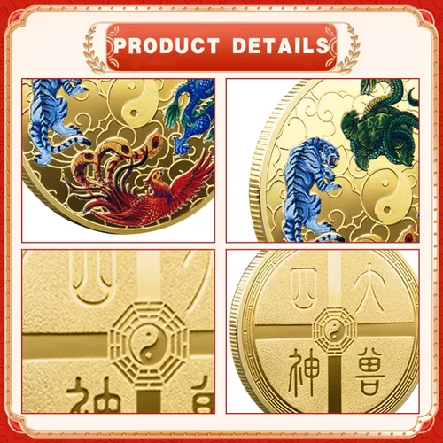 Miniatura 4 de 5 piezas de monedas de la suerte chinas de dragón chino y fénix monedas del zodiaco de bestias milíticas antiguas para oficina, colección