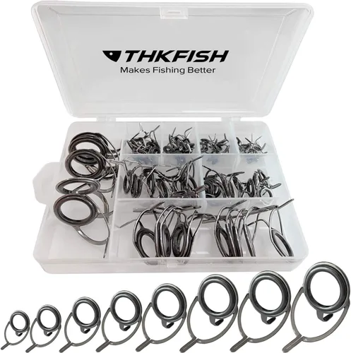 THKFISH Guías de caña de pescar Kit de reparación de caña de pescar Baitcasting/Spinning Rod Guías Cerámica Acero Inoxidable Guía de Carbono Color