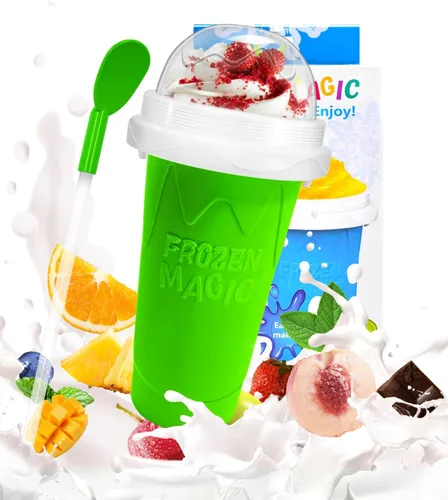 Miniatura 10 de Bollove - Vaso para granizar, tazas mágicas para hacer granizados para hacer tú mismo, taza portátil para jugos, leche y helado, doble capa de Azul