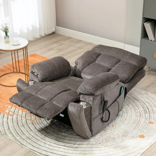 JUUXO Sillón reclinable de gran tamaño para personas mayores, posición infinita, silla elevadora plana para dormir con calor y masaje, almohada