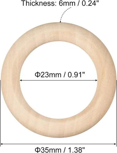 Miniatura 2 de uxcell 20 anillos de madera natural de 1.378 in (1.4 pulgadas), círculos de madera lisa sin terminar de 0.236 in de grosor para manualidades, tejer