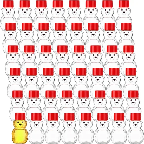 Miniatura 9 de Patelai 48 botellas de plástico de 2 onzas con osito de miel, recipientes de miel vacíos transparentes a granel, reutilizables, mini tarros