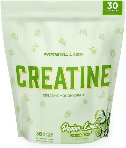 Miniatura 15 de Primeval Labs Clean Creatine Monohydrate Powder Polvo saborizado para fuerza muscular y recuperación Sabores latinos Aqua Fresca Suplemento