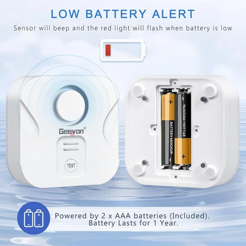 Miniatura 6 de Geevon Paquete de 2 Detectores de Fugas de Agua para el Hogar, Alarma de Sensor de Agua de 100dB, Dispositivos de Detección de Fugas e Inundaciones