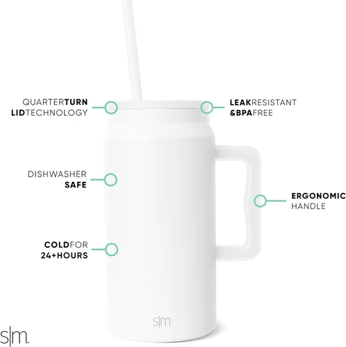 Miniatura 2 de Simple Modern Vaso Tumbler de 50 onzas con asa y tapa con pajilla Botella de agua reutilizable aislada de acero inoxidable, gran jarra de viaje