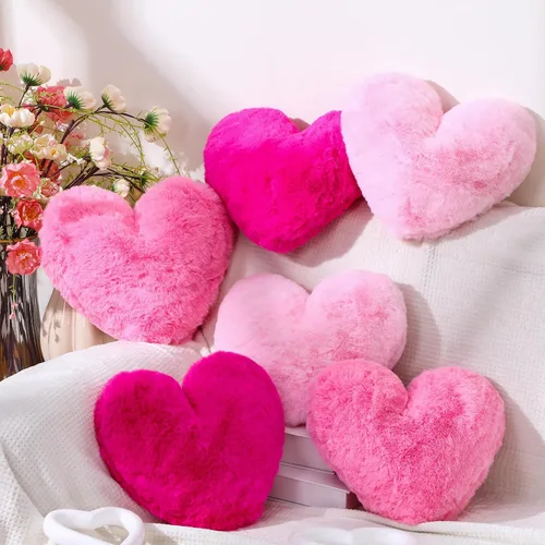 Liliful 6 almohadas de piel sintética de conejo con forma de corazón, cojín decorativo suave para cama, sofá, niñas y mujeres (12 x 11 pulgadas,