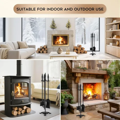 Miniatura 5 de FEED GARDEN Juego de herramientas para chimenea de 4 piezas, herramientas de fuego de hierro forjado de 31 pulgadas con póker, pala, cepillo