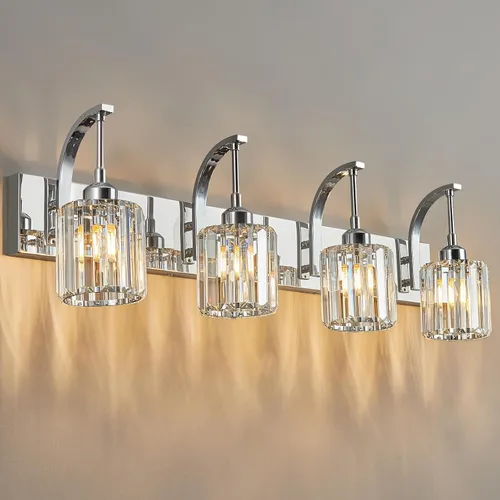 Miniatura 47 de Luces de tocador de cristal de 3 luces negras para tocador de baño, modernas lámparas de baño de cristal sobre espejo de 23.62 pulgadas de largo